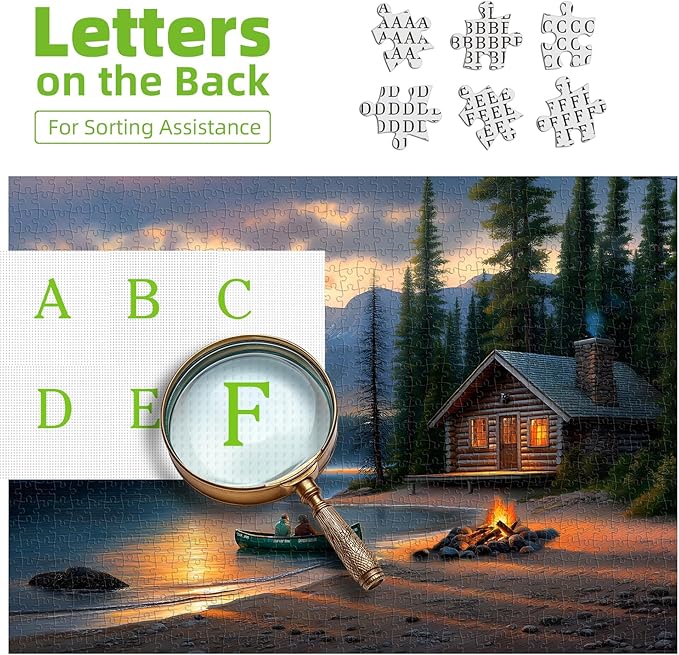 Blueforest Mountain Lake 500 Piece Puzzle for Adults - Log Cabin Panoramic Therapy Jigsaw Puzzle, Challenging Forest Landscape Framable Art Gift (23"x15")