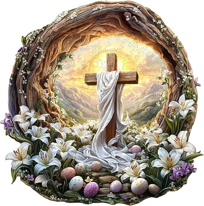 KAAYEE Wooden Puzzles for Adults, Holy Light Cross Wooden Jigsaw Puzzle 440 PCS Unique Shape Wood Puzzle Adult, 3D Effect Flat Puzzle Birthday Family Game (XL-17.3 * 17in)