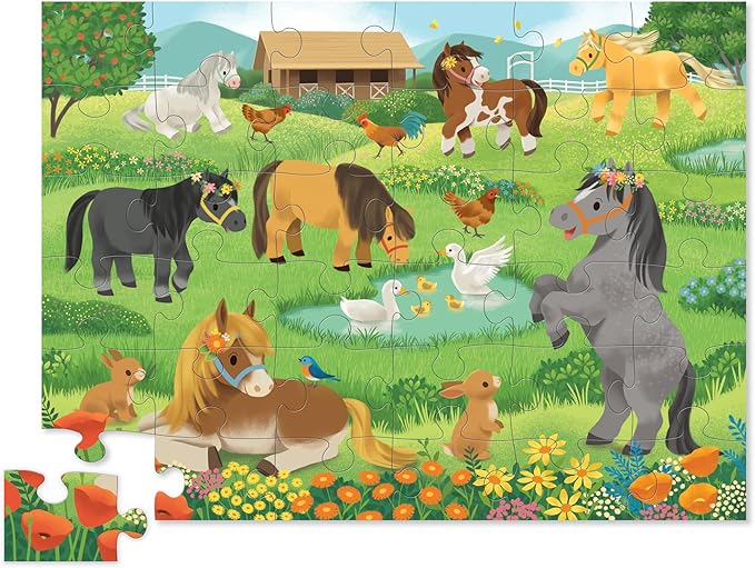Crocodile Creek Jigsaw Puzzle, 36 Piece for Kids 3 Years and Up, Heavy-Duty Shaped Box for Storage, Finished Puzzle Size 18 x 24 inches, Pretty Ponies