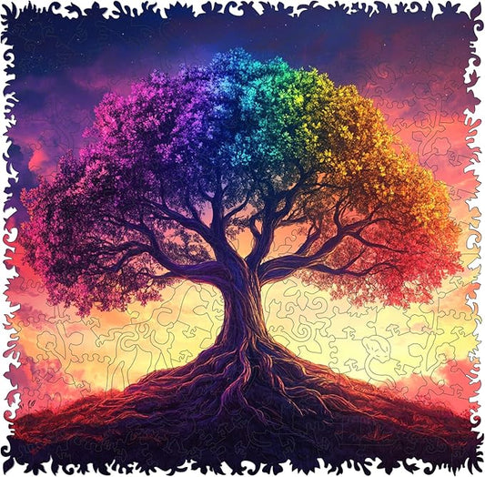Ruikiyart Wooden Puzzles for Adults, 5MM 500 Pieces Color-Tree of Life Wooden Jigsaw Puzzles, Plant Unique Shaped Puzzle Gifts for Adults and Kids on Thanksgiving, Family Puzzle Games(15.9"*15.7")