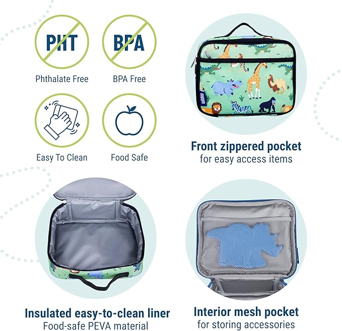 Wildkin Kids Insulated Lunch Box – Durable and Reusable for School & Travel - Wild Animals
