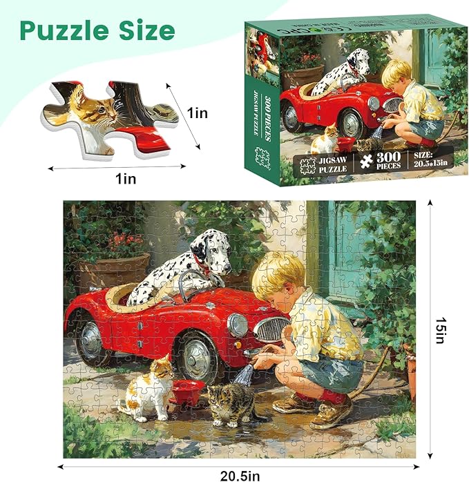 300 Piece Puzzle for Adults Puzzle, Cute Children Jigsaw Puzzle 300 Pieces, Funny Dog and Cat Jigsaw Puzzles for Adults Seniors, Fun Challenging Family Games Holiday Party Gifts 20.5×15 in