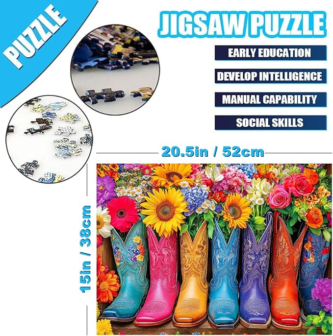 500 Piece Puzzles for Adults Colorful Boots 20.5 x 15 Inch 500 Piece Jigsaw Puzzles for Kids Adults Puzzles 500 Pieces for Adult Holiday Educational Challenge Toy