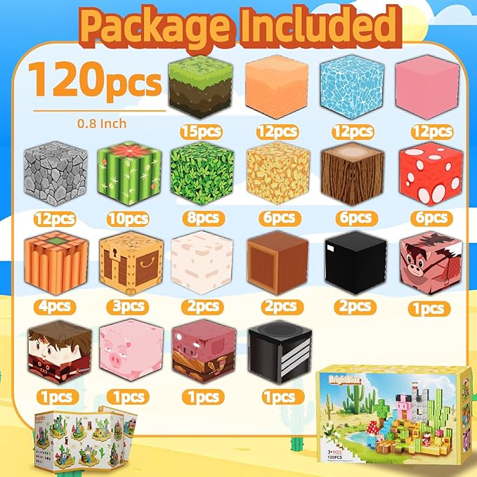 Magnetic Blocks, 120PCS Magnetic Building Blocks Cubes for Kids Ages 3+, STEM Sensory Educational Toys Birthday Set for Kids Toddlers