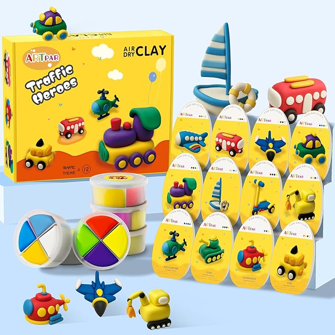 Kids Air Dry Clay Kit,12 Pack Traffic Modeling Magic Clay Sculpting Set | Ultra Light & Soft DIY Art & Crafts School Classroon Projects,Home Party Favors Supplies for Boys Girls Adults