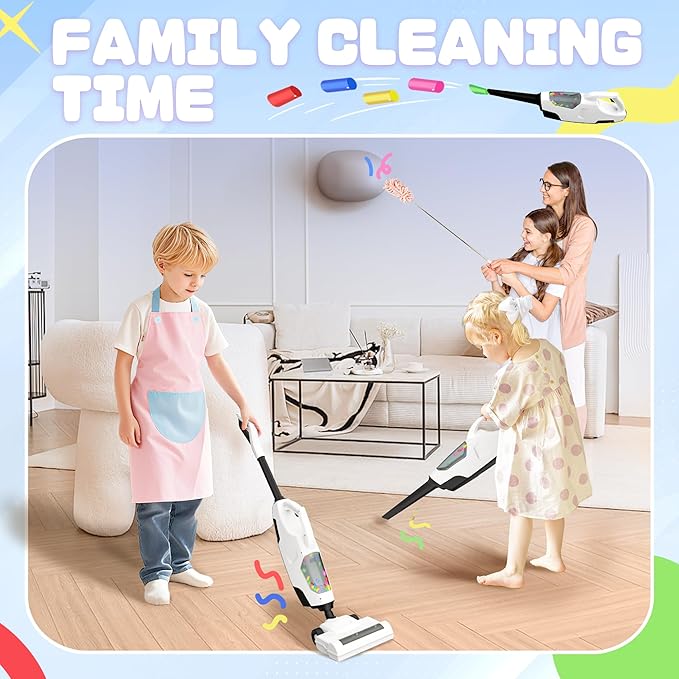 SMILESSKIDDO Kids Vacuum That Really Works - Toddler Toy Vacuum with 2 Nozzles & 5 Cleaning Set Accessories, Sound and Ball Popping Action, Pretend Play Housekeeping Toys Gifts for Girls & Boys