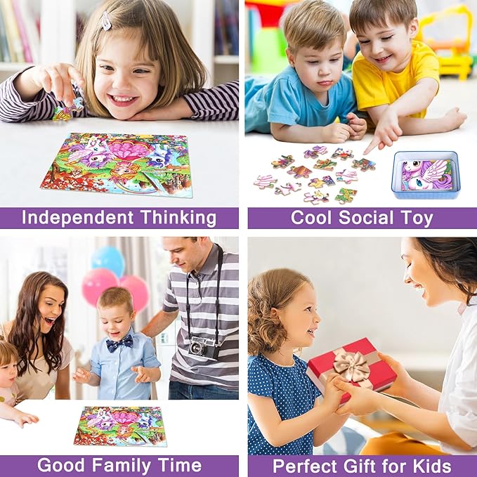 Princess and Unicorns Puzzles for Kids Ages 4-8, 100 Pieces Jigsaw Puzzles for Kids Ages 3-5 Puzzle for Girls and Boys Learning Educational Puzzles Toys in a Metal Box