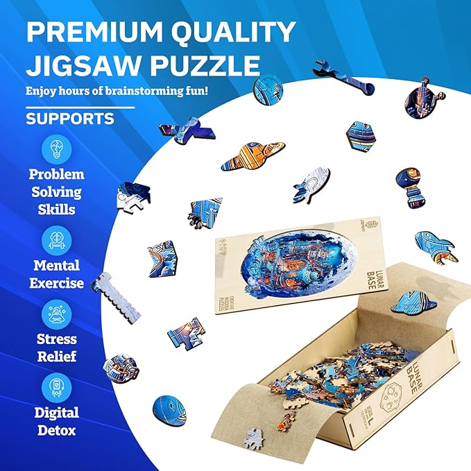 Jigfoxy Wooden Puzzles for Adults, Lunar Base Wood Puzzles Adult, Unique Animal Shape Wooden Jigsaw Puzzles for Adults, Birthday Gifts for Puzzle Lovers, Family, Friend (M-11.2 * 11.3in-187pcs)