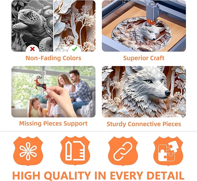 Wooden Puzzles for Adults, Flat Puzzle with 3D Visual Effect, White Wolf Wooden Jigsaw Puzzles for Adults 100 Piece, Unique Shape Wood Puzzles Adult, Wall Art Canvas Puzzle (S-8.5 * 8.5in)