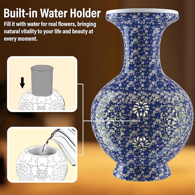 LED Flower Puzzle Vase for Adults, 200-Piece 3D Puzzle Vases for Home and Office Decor, Unique Flower Vase for Living Room & Bedroom, Creative Crafts for Adults