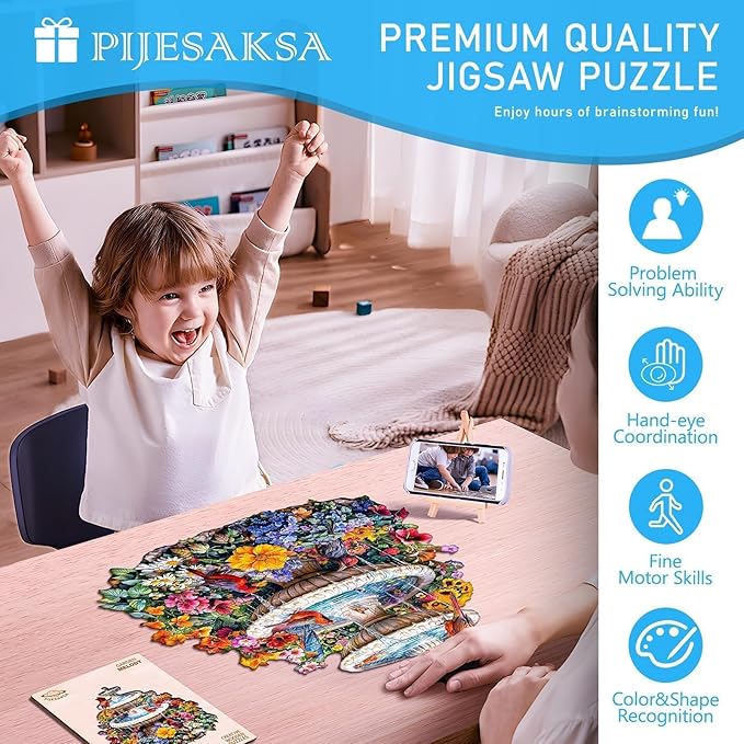 Wooden Puzzles for Adults - Garden Melody Puzzle, Unique Shape Wooden Jigsaw Puzzle, Wood Puzzles Adult, Gift for Family and Friends, Wall Art Home Decor (S-8.5 * 8.4in-90 Pieces)