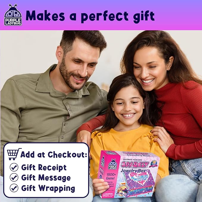 PURPLE LADYBUG DIY Jewelry Box Craft Kit for Girls Ages 4-12, Arts and Crafts for Kids, Creative Toys for Little Girls 6-8 Years Old, Birthday Gift for 5+ Year Old Girl, Mosaic Mermaid Unicorn Design