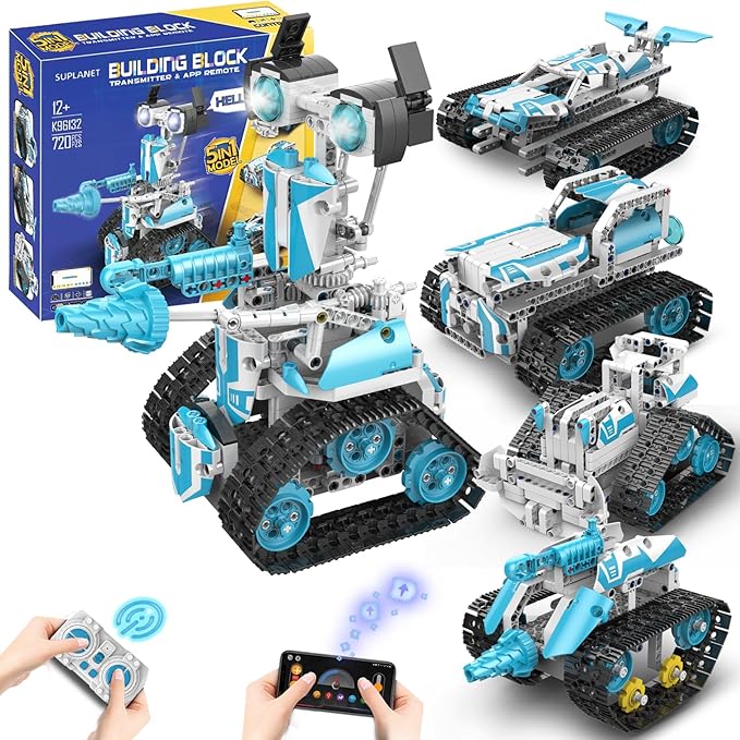 STEM Robot for Kids Ages 8-14, 5-in-1 Remote Control and APP Programmable Robot Toys - 720 Pcs DIY Building Science Educational Kit, Building Block Birthday Present for Teen Boys Girls