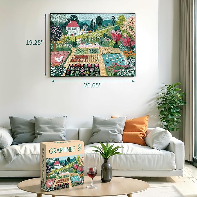 Jigsaw Puzzles for Adults 1000 Pieces, Spring Village Life Puzzle, Colorful as Home Wall Decor for Family Challenging Games