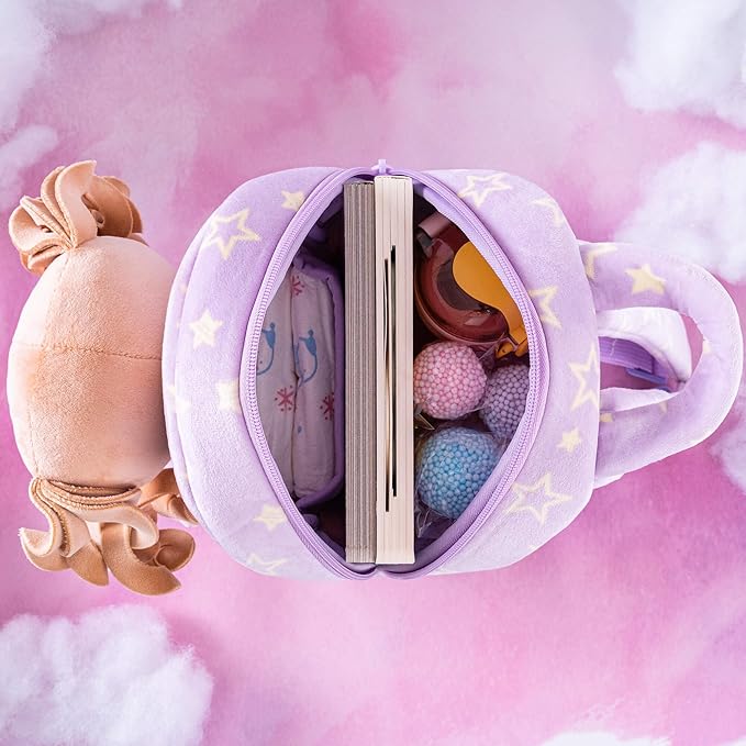 Gloveleya 3.5L Curly Hair Plush Figures Dress Backpack - Purple Star, 9 inches, 3.5 liters