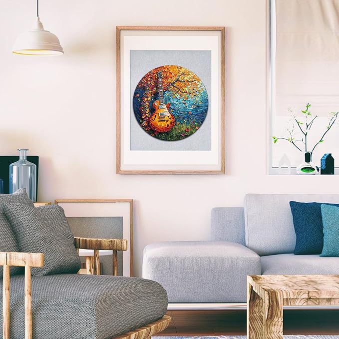 Wooden Puzzles for Adults 500 Pieces, Autumn Jigsaw Puzzle, Guitar Wooden Jigsaw Puzzles, Thanksgiving Garden Puzzle, Beautiful Wooden Puzzle with Box Birthday Gifts for Adults and Kids(15.9 * 15.9in)