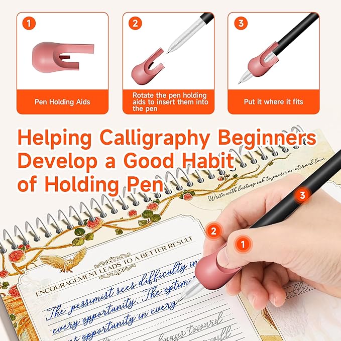 TIME X Grooved Cursive Handwriting Workbook Kit - Cursive Handwriting Workbook for Kids 8-12 and Adults - 3Pcs Magic Reusable Handwriting Workbook with Detachable Quote Postcards - 12.6"x10.6"