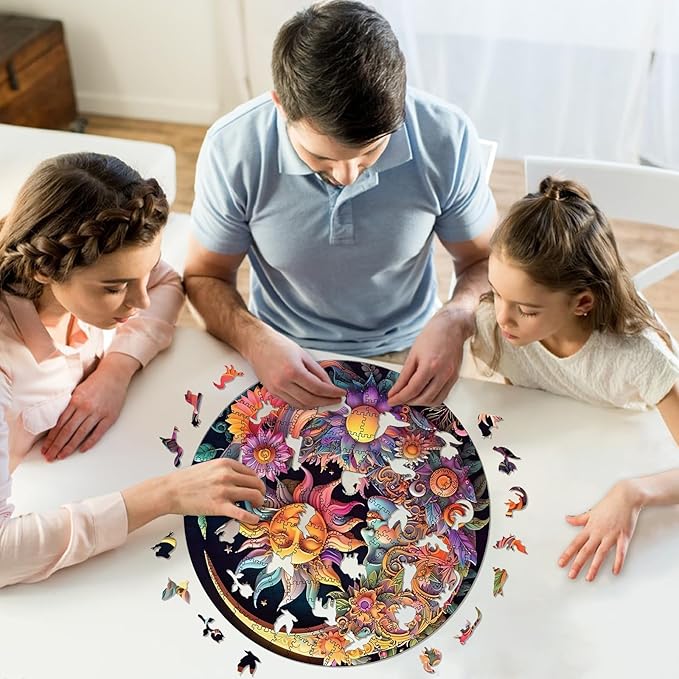Wooden Puzzles for Adults, 200 Pieces Sun and Moon Uniquely Irregular Animal Shaped Wooden Jigsaw Puzzles, Creative Gift for Teenagers and Adults