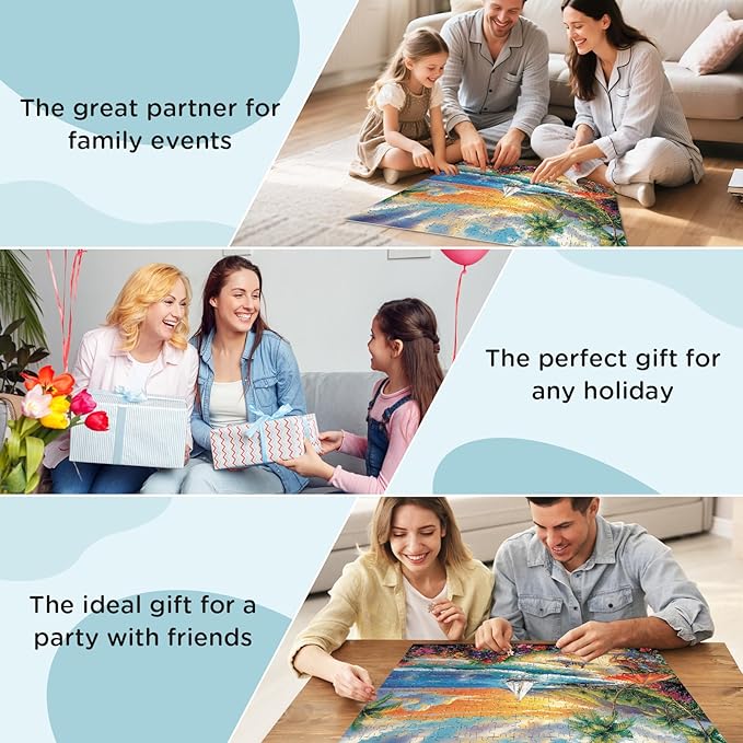 300 Pieces Puzzles for Adults, Summer Beach Jigsaw Puzzles 300 Pieces Puzzles for Adults Kids, Colorful Sunset Boat Jigsaw Puzzles, Birthday and Holiday Challenging Gift Toy 20.5x15 in