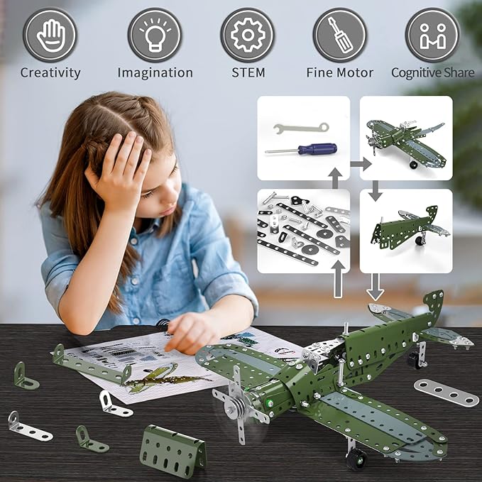 STEM Building Projects Model Airplane Set - 285 Pieces STEM Project Building Toys for Kids Ages 8-12-16, Assembly Science Kit Educational Birthday Gift for Kids Boys 8 9 10 11 12 Years Old