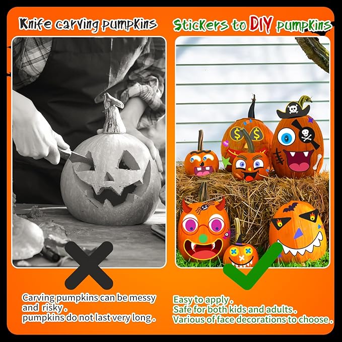Natonhi 108 Pack Pumpkin Decorating Kit Halloween Pumpkin Face Stickers, Halloween Crafts Pumpkins Expressions Decorations, Creative Games Gifts Party Supplies for Kids