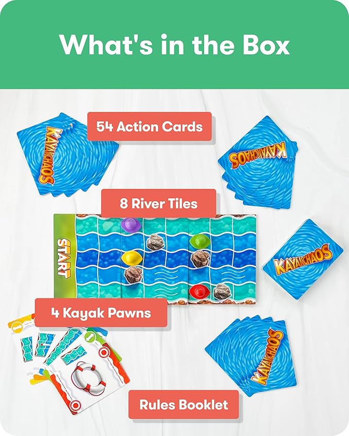 SimplyFun Kayak Chaos - Family Strategy Board Games - 2-4 Players, Ages 8 & Up - Planning & Predicting Skills - Fun River Adventure Game