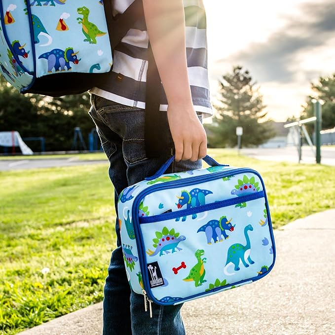Wildkin Kids Insulated Lunch Box Boys – Durable and Reusable for School & Travel (Dinosaur Land)