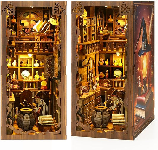 Book Nook Kit for Adult - THRIVINGIVAN Miniature Model Build Dollhouse Kit 3D Wooden Puzzle with Sensor Led Light for Bookshelf Bookend Insert Decor Adults Teen Crafts(Magic Bookstore)