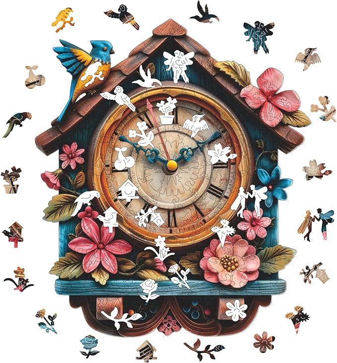 Wooden Puzzle for Adults, Pink Clock House Jigsaw Puzzles for Adult, Unique Pieces Wood Cut Puzzles, Exquisiten Box Packaging, Toys for Friends Family (S-9.8 * 11.2in-200pcs)