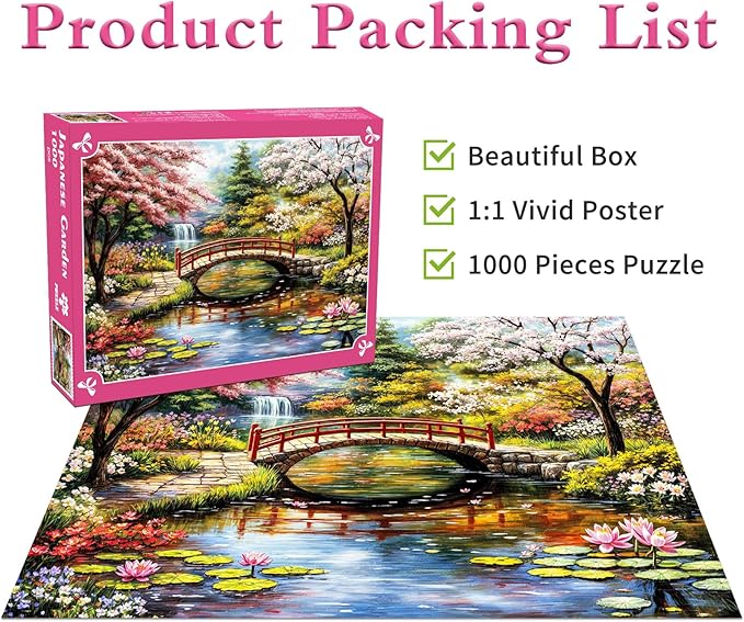 Japanese Garden Jigsaw Puzzles 1000 Pieces for Adults Cherry Trees Water Lilies 1000 Piece Jigsaw Puzzles for Adults