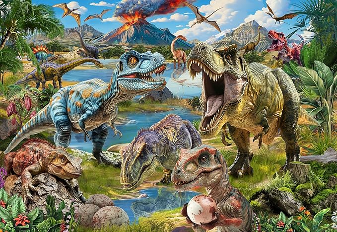 Puzzles for Kids Ages 4-6-8-10, Dinosaur World Puzzle 100 Pieces Jurassic Landscape Jigsaw Puzzles Educational Toys Gifts for Boys Girls