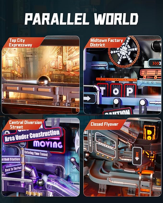 RoWood 3D Puzzles,Electric Marble Run Model Kit,130Pcs,Assembly Time 5H,Miniature Parallel World MR01S,Dynamic Models,Creative Gifts for Adutls&Teens