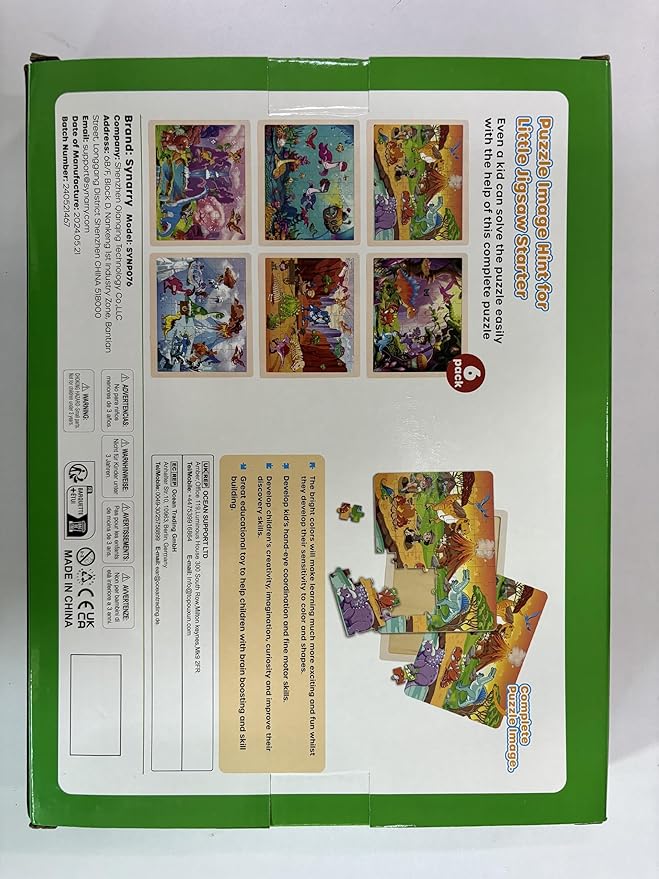 SYNARRY Wooden Dinosaur Puzzles for Kids Ages 4-6, 6 Packs 60 PCs Jigsaw Puzzles Educational Toys Gifts for Children Ages 4-8, Kids Puzzles for 4+ Year Olds Boys Girls