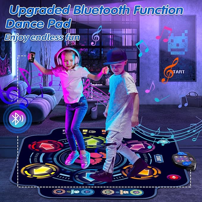 Kids Electronic Dance Pad with Light-up 6-Button & Wireless Bluetooth, Music Dance Game Mat with Built-in Music 9 Levels and 3 Modes, Birthday Gifts, Toys for Girls Ages 4-8, 8-12