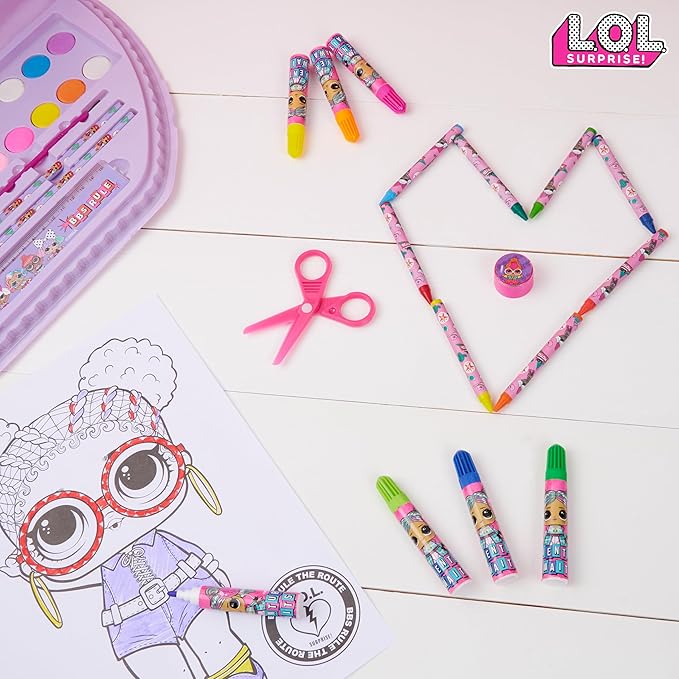 L.O.L. Surprise! Art Supplies Set with 40 Pieces Drawing and Painting Kit Pink Travel Case