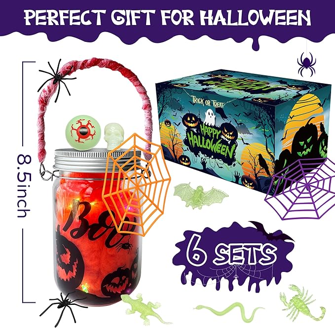 RBONIGHT 6PCS Halloween Lantern Craft Kit, Craft for Kids Age 6-8,8-12, DIY Decorations Art Project, Creative Activities for Party, Halloween Toys for Basket Stuffers Gifts