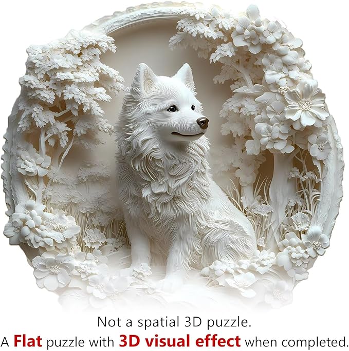 Wooden Puzzles Adults, 3D Samoyed Dog Wooden Puzzles 200 Pieces, Unique Animal Shaped Wood Challenging Jigsaw Puzzles Gifts for Adults, 11.4x11.1in