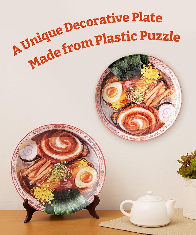 3D Puzzle Plate 124 Pieces - Soy Sauce Chashu Ramen - Jigsaw Puzzle for Adults, Decorative Plate with Durable Plastic Pieces, Ideal Gift for Home or Office Décor [PL1012]