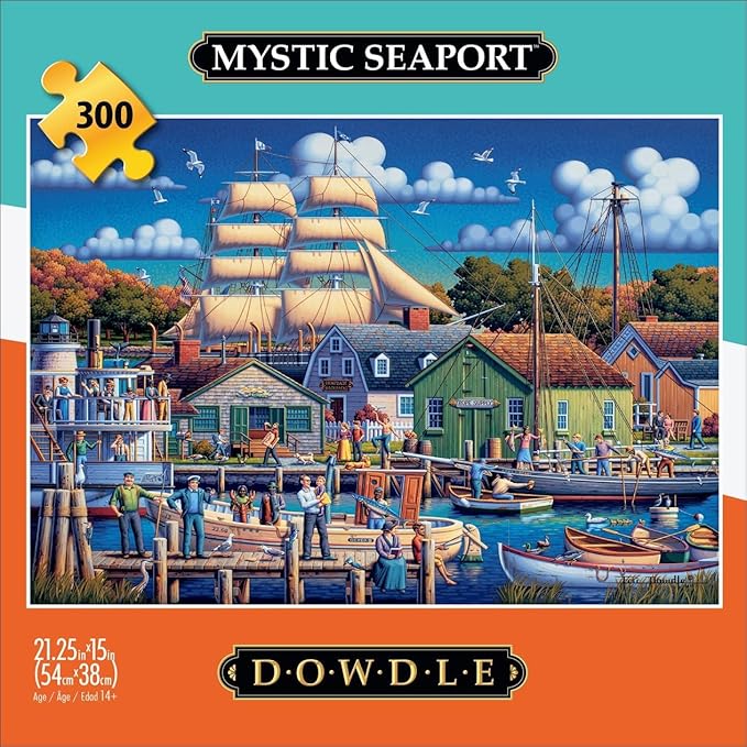 Buffalo Games - Dowdle - Mystic Seaport - 300 Piece Jigsaw Puzzle for Adults -Challenging Puzzle Perfect for Game Nights - Finished Size is 21.25 x 15.00