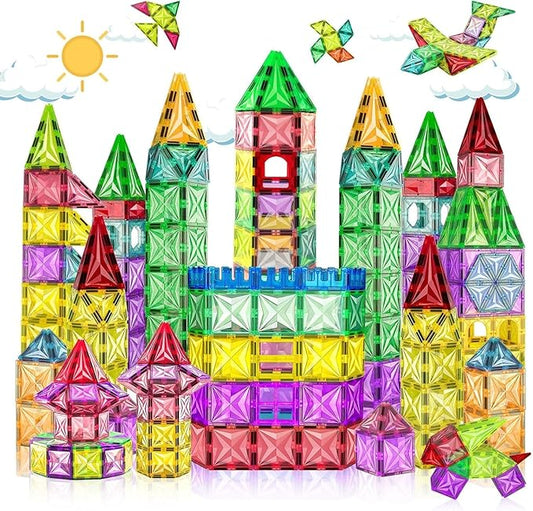 Magnetic Tiles, 100PCS Magnetic Blocks Set, 4D Diamond Magnet Building Blocks, STEM Preschool Educational Magnet Toys Gift for Kids, Boys and Girls 3 4 5 6 7 8+ Year Old