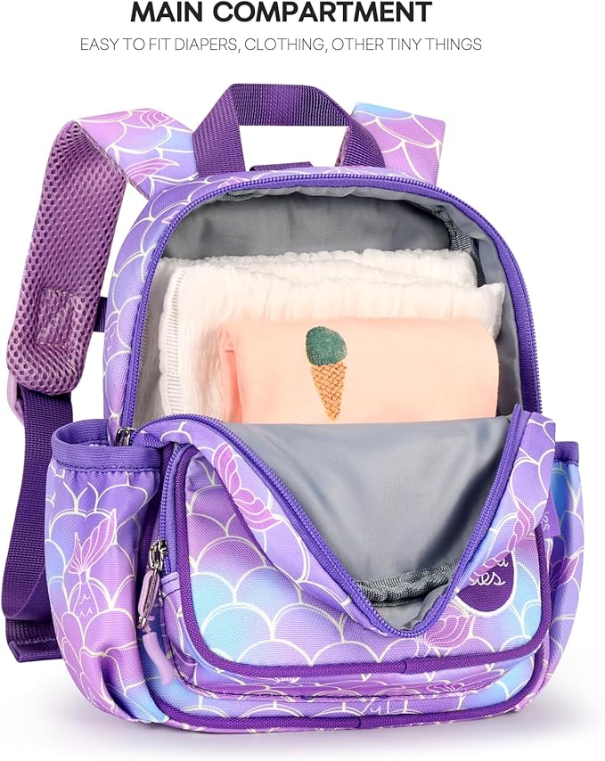 mibasies Backpack Leash for Toddlers 1-3: Baby Backpack for Girls with Anti-Lost Harness - Mermaid Purple