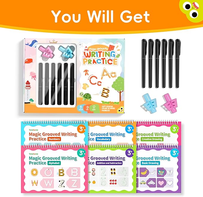 Large Magic Grooved Writing Practice, Grooved Handwriting Practice for Kids,Reusable Writing Practice for Kids Age 3-5 5-7 6-8 for Preschool (6books