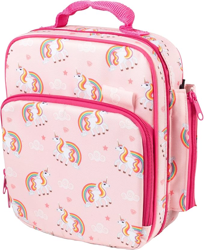 Kids Insulated Lunch Box w Snack Pocket & Expandable Water Bottle Holder For Girls- Waterproof Lunchbox Tote Keeps Food Hotter or Colder Longer - Reusable Back to School Bag Fits Most Bento Containers