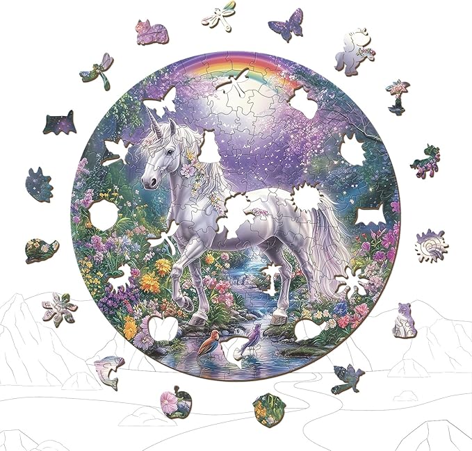 Wooden Puzzles for Adults - 200 Pieces Wooden Puzzle Fantasy Unicorn - Unique Animal Shape Wood Cut Puzzles - Eco-Friendly Home Office Decor (M-11.4 * 11.3in)