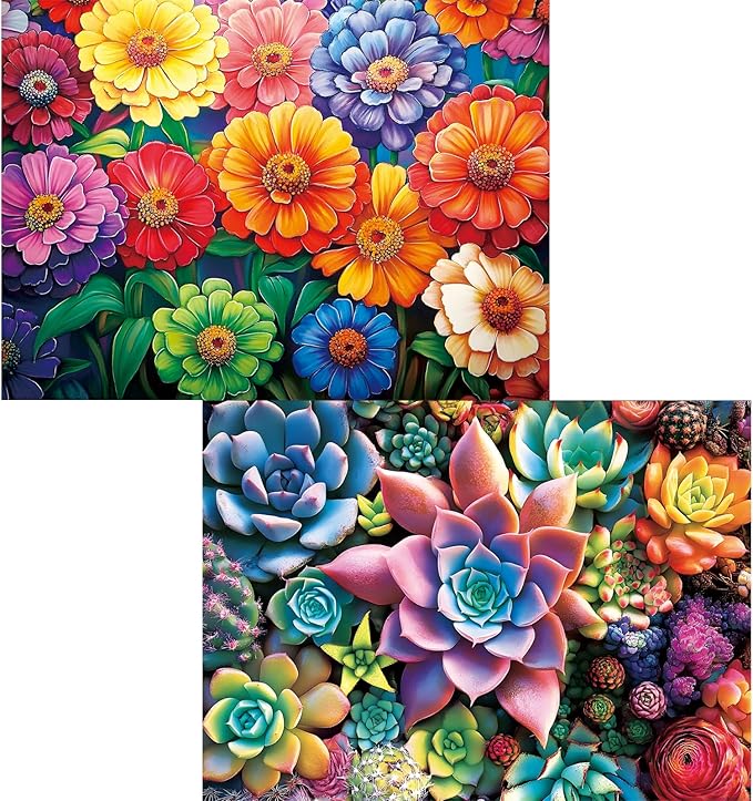 300 Piece Puzzle for Adults,Flowers & Succulents Jigsaw Puzzle for Adults Teens,Large Piece Puzzle for Kids Ages 8-10 10-12,Glossy & Sturdy Pieces,Challenging Family Game Great Gift,20.5x15 in