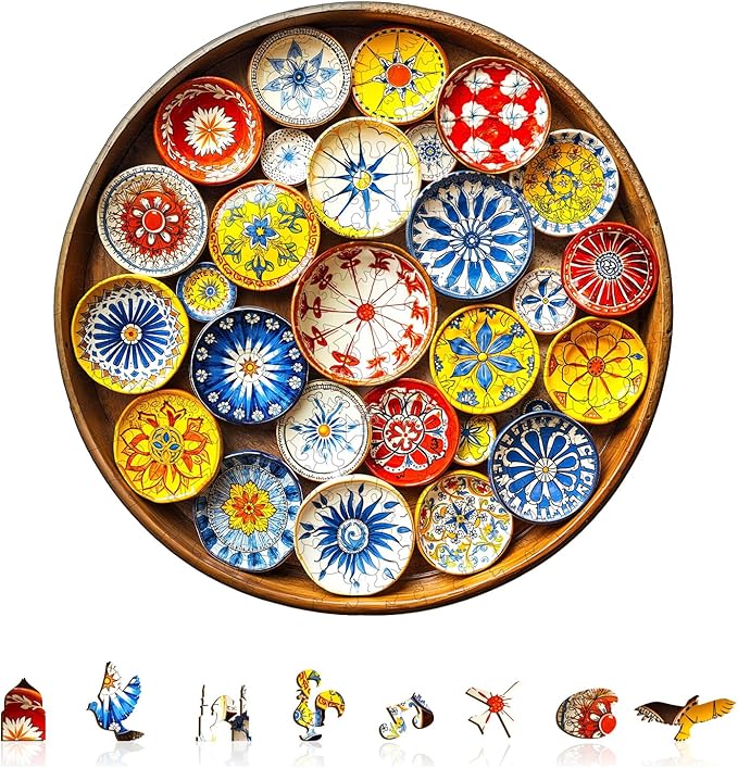 Wooden Puzzles for Adults - 200 Pieces Andalusian Tiles-Spain Puzzle - Unique Shapes Wooden Jigsaw Puzzles for Adults - Eco-Friendly Puzzle Home Office Decor (M-11.4 * 11.3in)