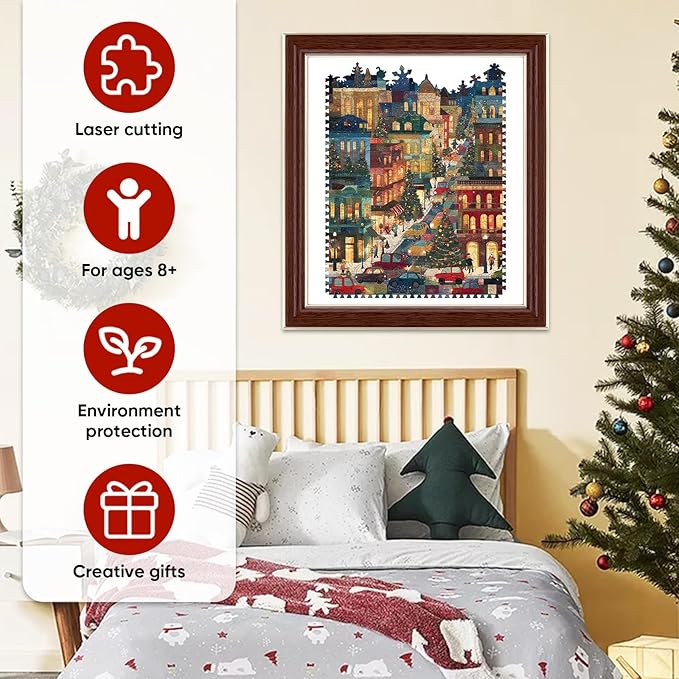 Puzzles for Adults Christmas Eve Street Wooden Jigsaw Puzzle, 200 Pcs Irregular Shaped Beautiful Pieces, Birthday for Parents and Kids, Fun Challenge Family Game 8.9'' x 11.6''