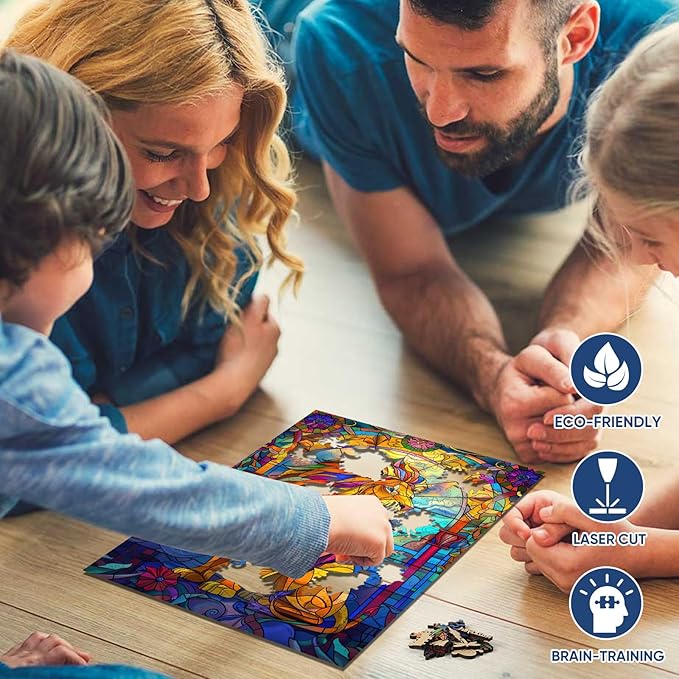 Ruikiyart Wooden Puzzles for Adults Stained Glass Lion Jigsaw Puzzles 500Pcs Unique Animal Shapes Puzzle Games Fabulous Gift for Kids and Adults on Birthday,Thanksgiving,Christmas 12.2x17.3 Inches