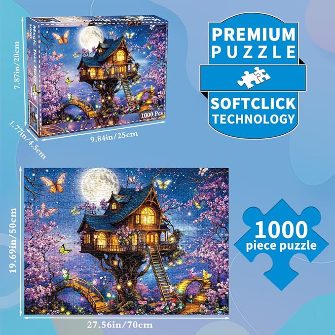 HUADADA 1000 Piece Puzzles for Adults - Elf Tree House - Jigsaw Puzzles for Adults and Kids 1000 Piece Fairy Tale House Educational Games Colorful Puzzles for Home Decoration