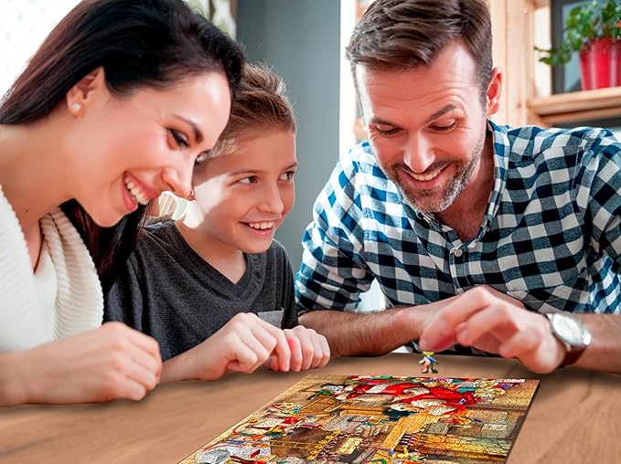 WOODEN.CITY 1000 Piece Wooden Jigsaw Puzzle Santa’s Workshop - Advanced Christmas Wooden Jigsaw Puzzles For Adults - Retro Nostalgia Wood Puzzles With Unique Pieces & Unusual Shapes 21.25 in x 15.5 in